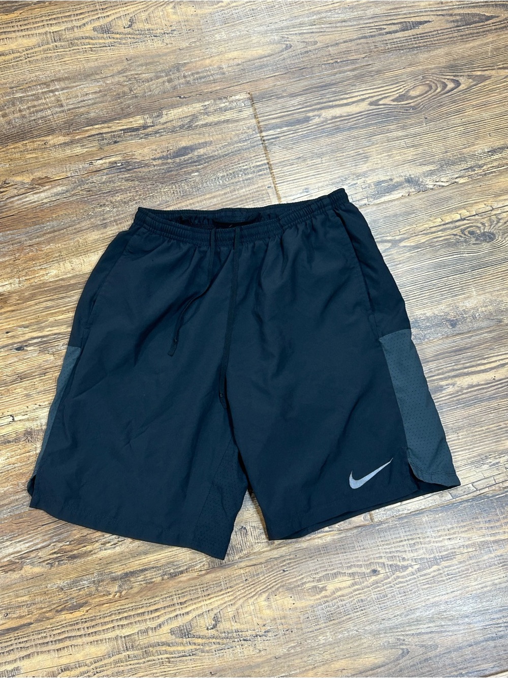 Nike Dri-Fit Men’s Black Athletic Shorts with Gray Swoosh